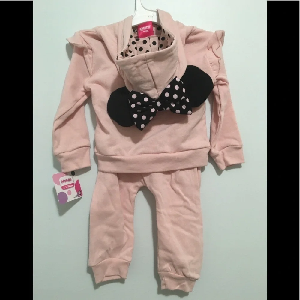 Disney Mickey Mouse Minnie Mouse Hooded Sweatshirt  Joggers Set - Pink